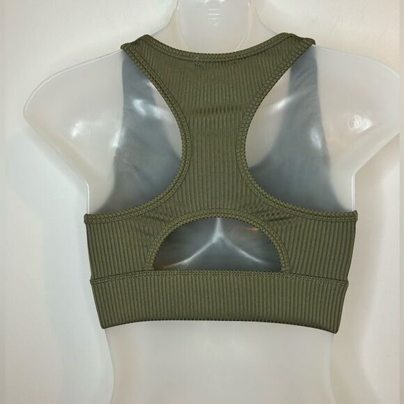 Green Ribbed Racerback Sports Bra - Picture 2 of 4